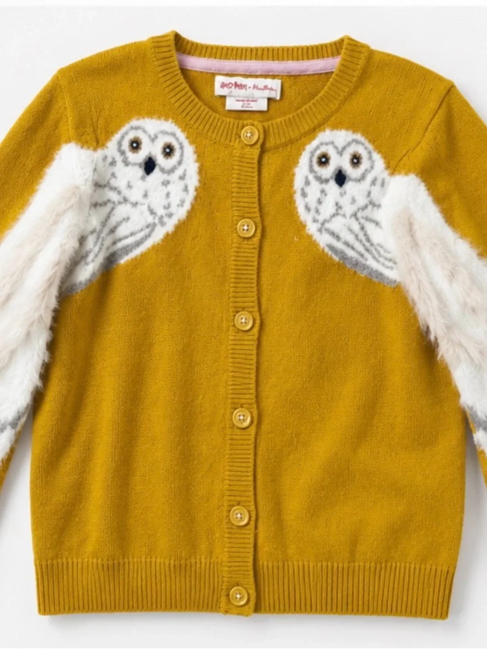 MINI BODEN - HARRY POTTER MUSTARD CARDIGAN WITH FAUX-FUR WINGS | SIZE 6-7